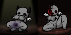 apollyon_(the_binding_of_isaac) basement big_ass big_breasts black_eyes dungeon female female_only full_body grey_body horns mature_female presenting_pussy tainted_apollyon the_binding_of_isaac wings