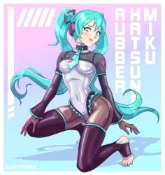 blue_eyes blue_hair collar female female_only fully_clothed glove hatsune_miku latex latex_clothing nail_polish painted_nails painted_toenails shiny_clothes sleepystephbot stockings thighhighs tight_clothing vocaloid