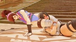 2girls 3d animated animated_gif ass crossover d.va female female_only femdom fighting gif headscissor iroha overwatch samurai_shodown smothering snk squeeze thighhighs