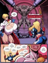 1boy arrogant blonde_female blonde_hair dc dc_comics doomsday english_text female fontez justice_society_of_america karen_starr male power_girl power_girl:_thank_god_it_is_doomsday_(comic) speech_bubble stargirl supergirl superman_(series) tagme text text_bubble twitter_link white_female