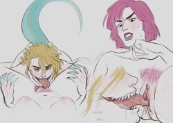 breasts claws cunnilingus diego_brando drooling eye_contact hot_pants hotpants jojo's_bizarre_adventure licking_pussy lipstick long_tongue male/female monster_boy nipples oral pink_hair pussy pussy_juice scary_monsters sharp_teeth steel_ball_run tail tealcees tongue_in_pussy