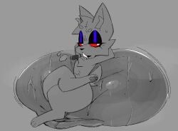 2025 anthro balls big_balls bodily_fluids bottom_heavy canid canine cigar cigar_in_mouth cross crossed_legs digitigrade eyelashes genitals grey_background huge_balls hyper hyper_balls hyper_genitalia inverted_cross male mammal object_in_mouth pawpads pupils purple_eyelids red_eyes sam_(xexeezy) simple_background sitting_on_balls smoking smoking_cigar solo sweat tail thick_thighs white_pupils xexeezy