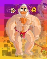 bara barazoku big_muscles brawl_stars bulge daddy dilf exhibitionism facial_hair gay hair moustache muscles muscular old_man provocative pubic_hair sam_(brawl_stars)