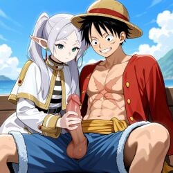 ai_generated crossover frieren frieren_beyond_journey's_end monkey_d_luffy one_piece sousou_no_frieren