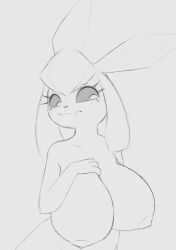 2024 arteficialtrees big_breasts blush breasts eeveelution embarrassed female female_only glaceon huge_breasts nintendo nipples pokemon pokemon_(species) sketch