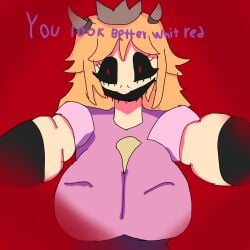 1girls big_breasts black_eyes blonde_hair blonde_hair_female coronation_day_(creepypasta) creepy_smile creepypasta mario_(series) peach.exe pillar_chase_2 pov princess_peach_(coronation_day) solo super_mario_world the_forest_king_(coronation_day) white_skin