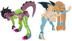 ambrose_the_kobold anthro bat big_ears big_feet blue_nails breasts claws clothing colored_nails duo feet female footwear genitals green_eyes hi_res high_heels kobold latex latex_clothing latex_legwear legwear lipstick makeup male male/female mammal mascara metalslay3rs nails panties pasties penis pink_body pink_eyes pinup pose scalie shoes short_stack tail text toenails toes underwear veyaka_the_bat