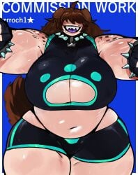 1girls big_breasts hair_over_eyes huge_breasts muscular muscular_female queenkaijupixel rrrroch1 spiked_bracelet spiked_collar thick_thighs virtual_youtuber