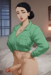 ai_generated black_hair civitai debbie_grayson futanari hair_bun hands_on_hips invincible milf mother solo tagme