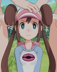 1girls 2boys 3d 3d_(artwork) blender blender_(software) blue_eyes blush brown_hair cum cum_drip cum_dripping cum_in_hair cum_on_hair cum_string double_bun female grass grass_field hair hair_bun hairjob hairsex hand_on_head hat long male nintendo nude nude_male penis pink_bow pokemon pokemon_bw pokemon_bw2 rosa_(pokemon) s.k.d shy twintails xnalara