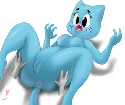 anthro anus breasts disembodied_hand feline female heart lying milf mother naughtycartoonist nicole_watterson nipples nude parent pussy spread_legs spreading the_amazing_world_of_gumball