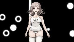 1girls artist_request big_breasts breasts breasts danganronpa danganronpa_2:_goodbye_despair nanami_chiaki open_mouth pink_hair school_swimsuit short_hair smiling swimsuit tagme thick_hips thick_thighs thighhighs thighs white_swimsuit