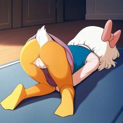 ai_generated anthro ass clothed disney duck ducktales ducktales_(2017) furry furry_female furry_only on_floor pussy short_hair webby_vanderquack