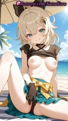 1girls ai_generated animal_ears anime anime_style aqua_eyes aqua_skirt asian bangs beach beach_towel beach_umbrella bikini bikini_bottom_aside black_bow black_choker black_gloves black_panties black_shirt blonde_hair blue_skirt blue_sky blush bow breasts bust busty choker clothes_lift clothing_aside cloud criss-cross_halter crossed_bangs day female female_focus female_only genshin_impact gloves green_eyes green_skirt grin hair_between_eyes hair_ornament hairbow hentai hi_res high_quality high_resolution highres horizon kirara_(genshin_impact) knee_up labia legs long_hair looking_at_viewer medium_breasts medium_hair miniskirt natsuyoru navel nipples nipples_outside ocean official_alternate_costume outdoors palm_tree panties panties_aside pantsu patreon ponytail pussy shirt shirt_lift short_sleeves sitting skirt skirt_lift sky smile solo solo_female spread_legs spread_pussy spread_pussy_under_clothes swimsuit thighs umbrella uncensored underwear vagina vision_(genshin_impact) voluptuous voluptuous_female yellow_bow