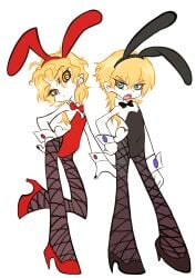 2boys amber_eyes blonde_hair blue_eyes bunny_boy bunny_ears bunnysuit diego_brando dio_brando fang femboy jojo's_bizarre_adventure long_hair male_focus male_only stardust_crusaders steel_ball_run vampire yellow_eyes