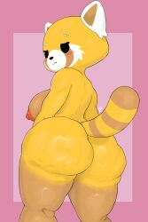 1md3f4ul7 absurd_res aggretsuko ailurid anthro areola ass big_breasts big_butt black_eyes blush bodily_fluids breasts brown_body embarrassed female fur hi_res looking_at_viewer looking_back mammal nipples nude orange_body presenting rear_view red_panda retsuko sanrio solo standing sweat sweaty_butt thick_thighs white_body white_fur