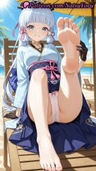 1girls ai_generated anime anime_style arm_support asian bangs bare_legs barefoot beach beach_chair black_gloves blue_eyes blue_hair blue_hakama blue_kimono blue_skirt blue_sky blunt_bangs blunt_tresses blush bow bow_panties breasts bust busty cameltoe choker day feet female female_focus female_only fetish flower_knot foot_fetish foot_focus foot_up foreshortening full_body genshin_impact gloves gold_choker grin hair_ornament hair_ribbon hakama hakama_skirt hi_res high_quality high_resolution highres hoyoverse japanese_clothes kamisato_ayaka kamisato_ayaka_(springbloom_missive) kimono knee_up leg_up legs legs_up light_blue_hair long_hair long_sleeves looking_at_viewer medium_breasts mihoyo mole mole_under_eye nail_polish natsuyoru neck_tassel obi ocean outdoors palm_tree panties pantsu patreon pink_ribbon ponytail pov_feet presenting_foot ribbon sash sidelocks sitting skirt sky smile soles solo solo_female spread_legs spread_toes tassel thighs toenail_polish toenails toes tree umbrella underwear voluptuous voluptuous_female white_hair white_panties wide_sleeves