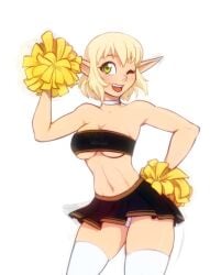 almost_naked almost_nude ankama arm_up athletic_female bandeau blonde_hair breasts busty cheerleader_costume cheerleader_outfit cheerleader_uniform cra elf_ears elf_female evangelyne green_eyes scorpdk wakfu