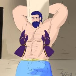 armpit armpits balls bara beard big_penis blush body_hair boner bulge erection erection_under_clothes facial_hair fire_emblem hector_(fire_emblem) male male_only muscles muscular nintendo penis shirtless tugfx8