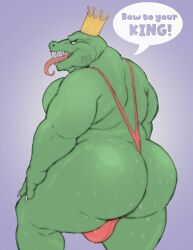 anthro ass bara big_ass crocodilian donkey_kong_(series) donkey_kong_country k_rool male male_only muscles muscular nintendo scalie solo solo_male speech_bubble sweat sweating tongue_out tylerstark