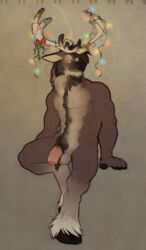 anthro antlers ball_tuft balls ballsack beard body_fur body_hair bow brown_fur brown_hair cervine christmas christmas_lights denver_(bios) facial_hair flaccid_penis foreskin furry happy_trail holidays hooves humanoid_penis intact male male_only male_pubic_hair masculine mature_male mistletoe muscles muscular_male no_swift nude_male partially_retracted_foreskin penis reindeer scrotum seated smooth_fur solo testicles uncut veiny_penis yellow_eyes