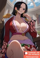 1girl ai_generated black_hair blue_eyes boa_hancock close-up clothing fantasyprompt female female_only huge_breasts long_hair one_piece skinny tight_clothing