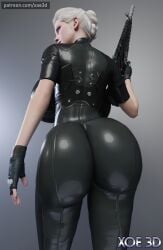 butt_focus gloves gun huge_ass huge_breasts ines_raya latex_suit solo the_first_descendant xoe3d