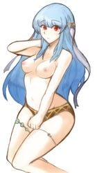 1girls blue_hair blush breasts exposed_breasts female female_only fire_emblem fire_emblem:_the_blazing_blade long_hair ninian_(fire_emblem) panties red_eyes small_breasts solo solo_focus topless tridisart