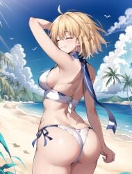 1girls ai_generated arcueid_brunestud ass ass background beach big_ass bikini blonde_hair bottom_heavy bubble_butt butt_focus canpon1992x closed_eyes enormous_ass huge_ass melty_blood posing short_hair sideboob smile sole_female swimsuit tsukihime type-moon vampire_girl