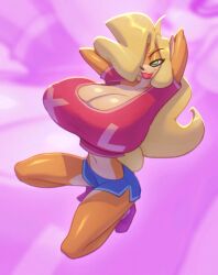 1girls bare_arms bare_legs bare_shoulders bare_thighs big_breasts bigdad blonde_hair breasts_bigger_than_head clothed clothing color crash_(series) female female_focus female_only green_eyes hi_res large_breasts long_hair looking_at_viewer massive_breasts solo solo_female tagme tawna_bandicoot thick_thighs