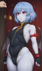 aged_up ai_generated alternate_skin_color black_leotard blue_hair brainwashed brainwashing empty_eyes expressionless fingerless_gloves flat_chest huge_nipples hypnosis leotard mind_control pendulum pixai pointy_ears red_eyes red_ribbon remilia_scarlet ribbon silver_skin tagme touhou touhou_project utter_domination vampire vampire_girl vampire_wings wings wings_on_back