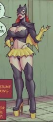 alternate_costume barbara_gordon batgirl batman_(series) boob_window dc_comics devil_hs high_heels miniskirt red_lipstick screenshot single_female