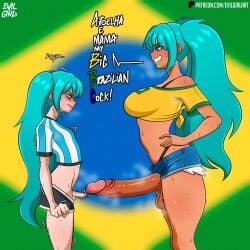 2futas argentinian_miku balls big_areola big_balls big_breasts big_cock big_penis big_testicles blue_eyes blue_hair brazilian_miku clothed clothing dark-skinned_futanari dark_balls dark_penis dark_skin dickgirl english_text erect erect_penis erection evilgirl foreskin futa_only futanari hatsune_miku huge_balls huge_breasts huge_cock huge_testicles intersex large_areolae large_balls large_breasts large_cock large_penis large_testicles light-skinned_futanari light_skin long_hair long_penis penis scrotum small_penis testicles text uncensored