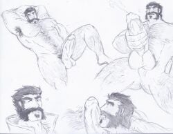 armpit_hair balls bara big_penis body_hair boner cum erection facial_hair gay league_of_legends licking_penis malcolm_graves male male_only masturbation monochrome muscles muscular nude orgasm penis tugfx8