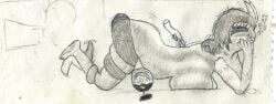 black_eyes breast_press disembodied_hand eddsworld hand_on_another's_back head_on_hand horns lying_on_stomach nude sketch stomach_rolls tail tail_wrap tail_wrapped_around_legs tamara_(eddsworld) touching_back traditional_media_(artwork)