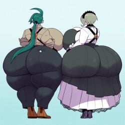 2girls ai_generated ass_bigger_than_head ass_focus breasts_bigger_than_head cow-ede_akamatsu danganronpa danganronpa_v3 huge_ass huge_breasts pokemon pokemon_sv rika_(pokemon) tagme thick_thighs toujou_kirumi