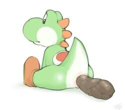 ambiguous_gender anus feces jadeder mario_bros nintendo pooping_on_floor scat simple_background sitting solo white_background yoshi yoshi_(character)