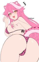 :3 :d cameltoe fangs flat_colors hololive huge_ass huge_breasts leopard_print nek00nyx8 panther_print partially_visible_vulva paw_pose raora_panthera virtual_youtuber