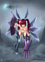 breasts female long_hair looking_at_viewer mecha_musume navel nipples nude original pussy red_eyes red_hair silent-fly smile solo tied_hair twintails uncensored