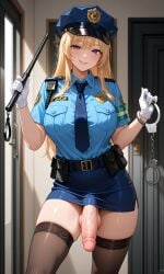 ai ai_generated baton big_breasts big_penis blonde_hair futanari handcuffs original_character police police_officer police_uniform policewoman