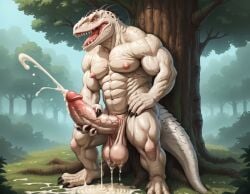 1boy abs ai_generated anthro balls bara big_balls big_muscles big_nipples big_pecs big_penis booster_rex cum cum_drip cum_on_back cum_on_balls cum_on_body cum_on_penis cumshot daddy dilf dinosaur ejaculation erect_nipples erection gay hot_dogging huge_balls huge_cock huge_muscles huge_nipples huge_pecs hunk indominus_rex jurassic_park male male_only masturbation muscular navel nipples nude orgasm pecs penis prehistoric reptile scalie solo white_body