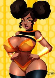 1girls afro_puffs big_breasts black_hair breasts bumblebee_(dc) dark-skinned_female dark-skinned_male dc_comics female huge_breasts ladycandy2011 solo teen_titans wide_hips