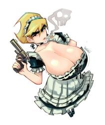 1girls 2025 2d 2d_(artwork) aged_up big_breasts blonde_female blonde_hair blonde_hair_female breasts cigarette clevage clothed clothed_female female female_focus female_only gerph girl gun huge_breasts large_boobs large_breasts looking_at_viewer maid maid_apron maid_outfit maid_uniform mandy_(billy_and_mandy) pistol revolver solo solo_female solo_focus the_grim_adventures_of_billy_and_mandy weapon