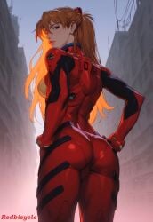 1futa 1girl 1girls ai_generated ass ass_cheeks ass_focus asuka_langley_sohryu athletic athletic_futanari blue_eyes bodysuit fit fit_futanari futa_only futanari ginger ginger_hair looking_back looking_back_at_viewer neon_genesis_evangelion plugsuit red_hair redbisycle taint taint_bulge tight_ass tight_clothing