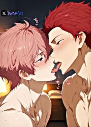 2boys ai_generated free! gay japanese_text kissing mikoshiba_seijuurou shigino_kisumi venxart yaoi