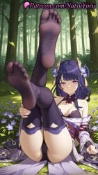 1girls ai_generated anime anime_style asian ass bangs bare_shoulders black_bra black_panties black_thighhighs bra braid braided_ponytail breasts bust busty cameltoe cleavage closed_mouth crossed_legs feet feet_up female female_focus female_only flower foot_fetish foot_focus foreshortening forest full_body genshin_impact hair_flower hair_ornament hi_res high_quality high_resolution highres japanese_clothes kimono large_breasts legs legs_up lipstick long_hair long_sleeves looking_at_viewer medium_breasts mole mole_under_eye nail_polish natsuyoru nature no_shoes obi off_shoulder outdoors panties patreon pov_feet presenting_foot purple_eyes purple_hair purple_kimono purple_nails purple_thighhighs raiden_shogun sash sitting smile soles solo solo_female thighhighs thighs toes tree underwear voluptuous voluptuous_female wafuku wide_sleeves