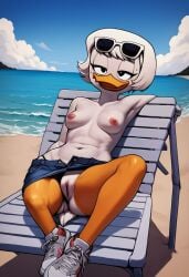 ai_generated anthro beach disney duck ducktales ducktales_(2017) furry furry_female furry_only nude pussy ribbon short_hair solo webby_vanderquack