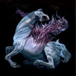 2003 ambiguous_gender black_background cover_art death equid equine feral full-length_portrait fur gore grey_body grey_fur guts hi_res hooves horse looking_at_viewer mammal mastodon_(band) open_mouth organs painting_(artwork) paul_romono pink_tongue portrait quadruped remission_(mastodon) screaming shaded simple_background soft_shading solo tail teeth tongue