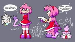 absurd_res after_vore amy_rose anal anal_vore anthro ass blaze_the_cat bodily_fluids dialogue female female/female group hi_res male opis opisvore same_size_vore sega silver_the_hedgehog sonic_(series) sonic_the_hedgehog_(series) speech_bubble sweat trio vore