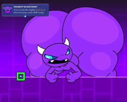 1boy beelzebutt_(mr_otter_breath) blue_eyes breathotter clapping_cheeks demon devil easy_demon gay geometry_dash giant_ass horns huge_ass hyper hyper_ass male male_only music purple_background purple_body size_difference tagme video video_game video_games